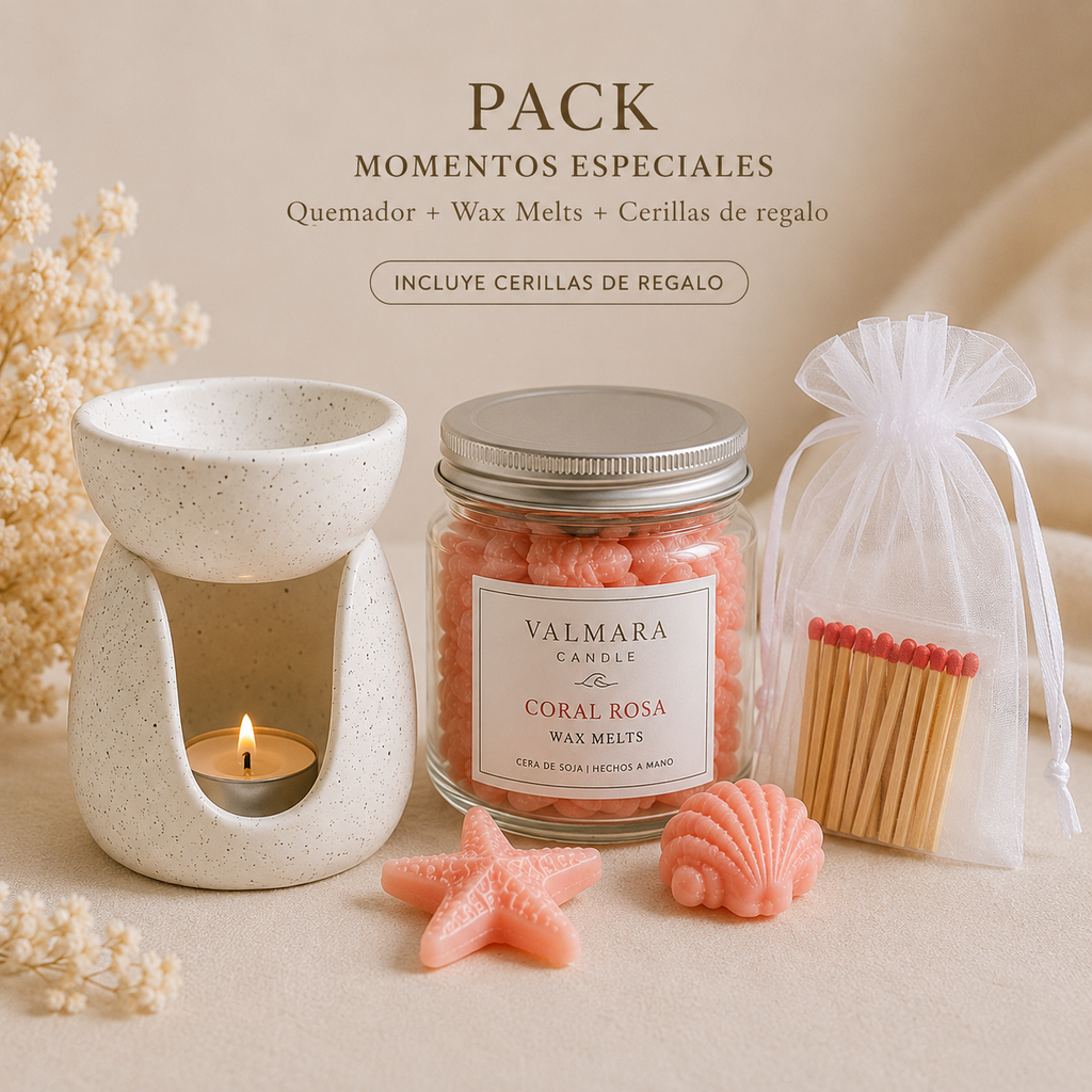 PACK MOMENTOS ESPECIALES | Quemador + Wax Melts + Cerillas de Regalo