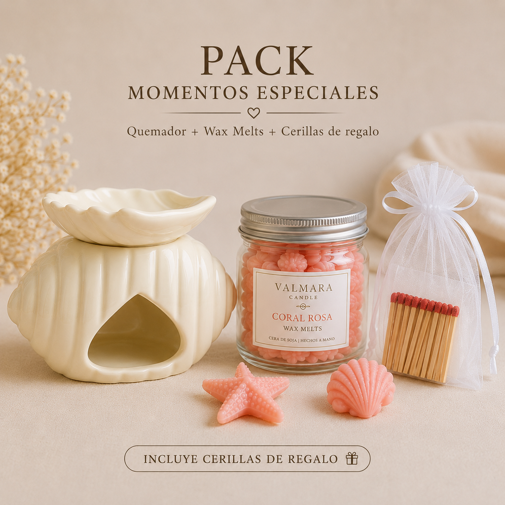 PACK MOMENTOS ESPECIALES | Quemador + Wax Melts + Cerillas de Regalo